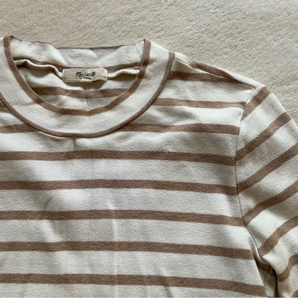 Tan and Cream striped Madewell Mock Neck